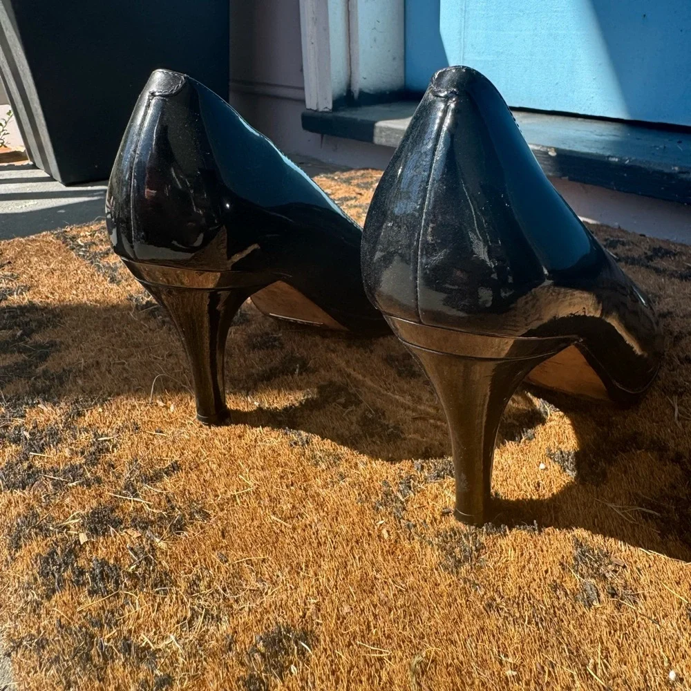 Cole Haan NIKE Air Black Patent Leather Peep Toe Heel Size 7
